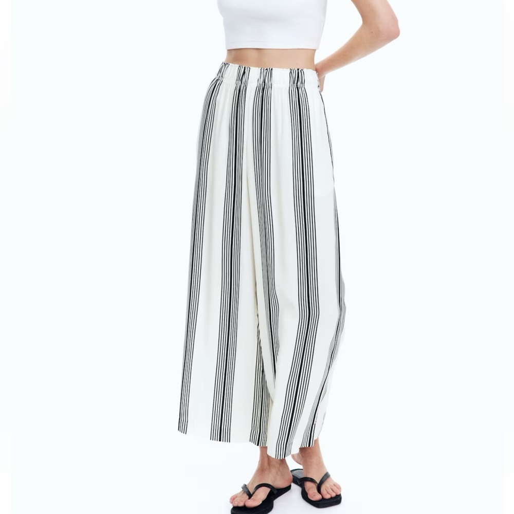 H&M Black and White Wide-Leg Pants